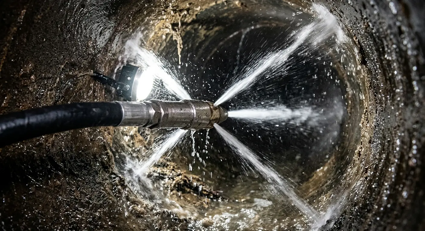 High-pressure hydro jetting nozzle cleaning sewer pipe for Storm Drain Cleaning in On Top of the World